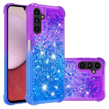SKALO Samsung A14 5G Juoksuhiekka Glitter Sydämet TPU kuori - Violetti-Sininen