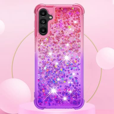 SKALO Samsung A14 5G Juoksuhiekka Glitter Sydämet TPU kuori - Pinkki-Violetti