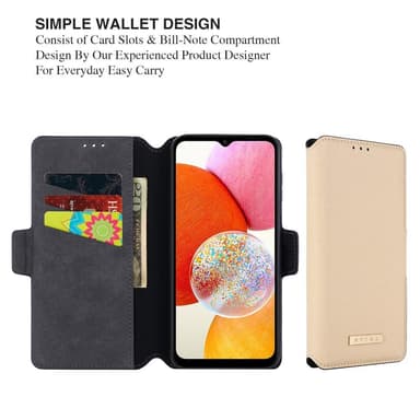 SKALO Samsung A14 4G/5G MUXMA Saffiano PU-nahka Lompakkokotelo - Kulta