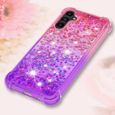 SKALO Samsung A14 5G Juoksuhiekka Glitter Sydämet TPU kuori - Pinkki-Violetti
