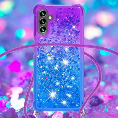 SKALO Samsung A54 5G Juoksuhiekka Glitter Mobile kaulapanta - Violetti-Sininen