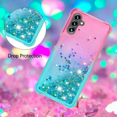 SKALO Samsung A54 5G Juoksuhiekka Glitter Sydämet TPU kuori - Pinkki-Turkoosi