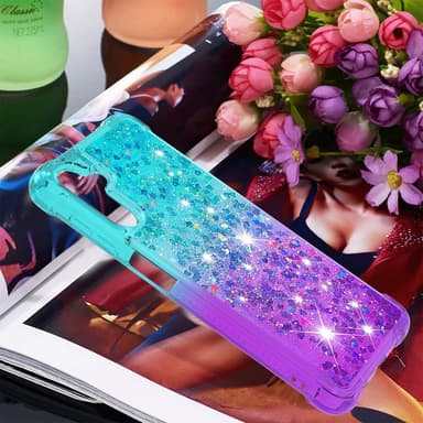 SKALO Samsung A54 5G Juoksuhiekka Glitter Sydämet TPU kuori - Turkoosi-Violetti