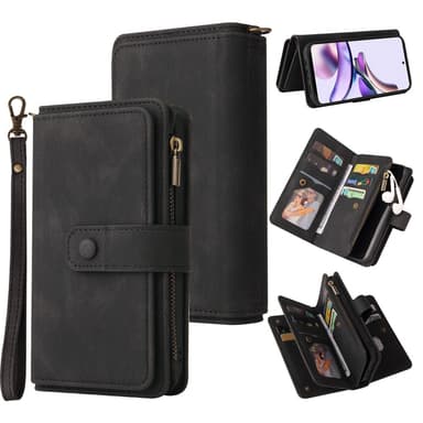 SKALO Motorola Moto G53 5G Big Wallet 17-lokeroa Lompakkokotelo - Musta