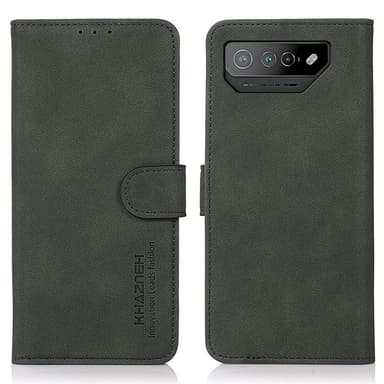 SKALO Asus ROG Phone 7 5G KHAZNEH Lompakkokotelo PU-nahasta - Vihreä