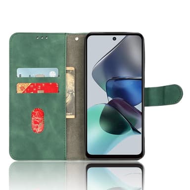 SKALO Motorola Moto G23 4G Matt PU Nahka lompakkokotelo - Vihreä