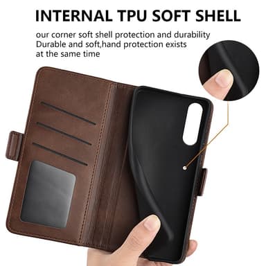 SKALO Sony Xperia 10 V Premium Wallet Lompakkokotelo - Vaaleanruskea