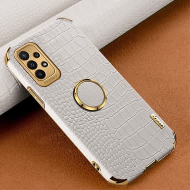 SKALO Samsung A23 5G Krokotiili Kultainen Reuna Kuori - Valkoinen