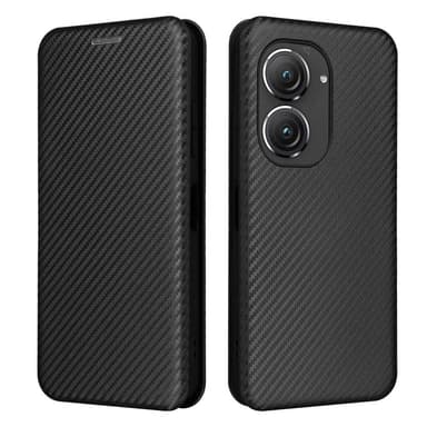SKALO Asus Zenfone 9 5G Carbon Fiber Lompakkokotelo - Musta