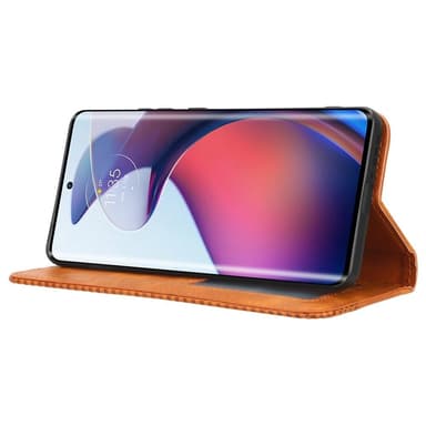 SKALO Motorola Edge 30 Fusion 5G Kohokuvioitu Premium lompakkokotelo - Ruskea