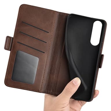 SKALO Sony Xperia 1 V Premium Wallet Lompakkokotelo - Ruskea