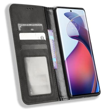 SKALO Motorola Edge 30 Fusion 5G Kohokuvioitu Premium lompakkokotelo - Musta