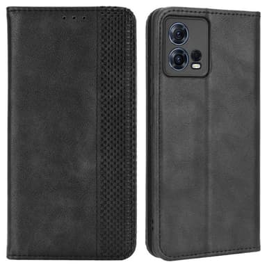 SKALO Motorola Edge 30 Fusion 5G Kohokuvioitu Premium lompakkokotelo - Musta