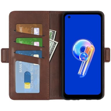 SKALO Asus Zenfone 9 5G Premium Wallet Lompakkokotelo - Ruskea