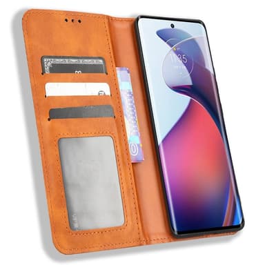 SKALO Motorola Edge 30 Fusion 5G Kohokuvioitu Premium lompakkokotelo - Ruskea
