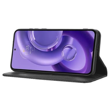 SKALO Motorola Edge 30 Neo 5G Kohokuvioitu Premium lompakkokotelo - Musta