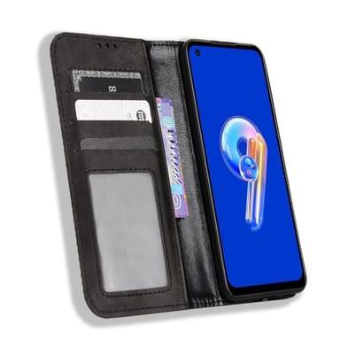 SKALO Asus Zenfone 9 5G Kohokuvioitu Premium lompakkokotelo - Musta