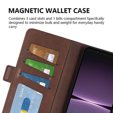 SKALO Sony Xperia 1 V Premium Wallet Lompakkokotelo - Ruskea