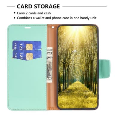 SKALO iPhone 15 Pro Max Litchi Lompakkokotelo - Turkoosi