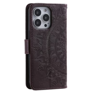 SKALO iPhone 15 Pro Mandala lompakkokotelo - Ruskea