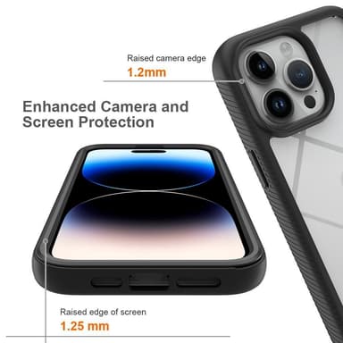 SKALO iPhone 15 Pro Max Iskunkestävä Clear Hybrid Suojakuori + suojakalvo - Musta