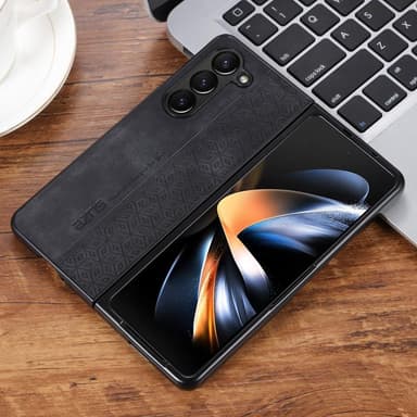 SKALO Samsung Z Fold5 AZNS PU-nahka suojakuori - Musta