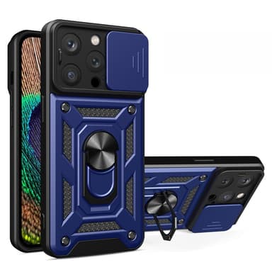 SKALO iPhone 15 Pro Armor hybridi metallirengas kameran liukusäädin - Sininen