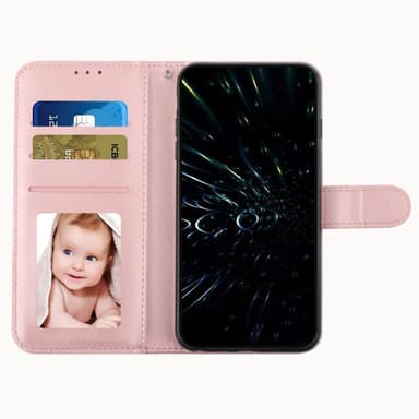 SKALO iPhone 15 Pro Embossed Triangle Lompakkokotelo - Ruusukulta