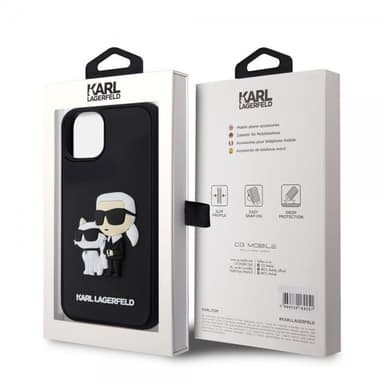 Karl Lagerfeld iPhone 15 Kuori 3D Rubber Karl & Choupette Musta