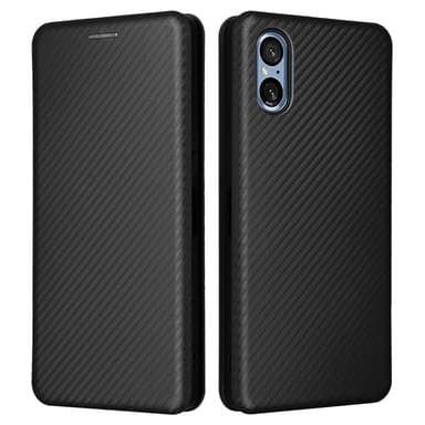 SKALO Sony Xperia 5 V Carbon Fiber Lompakkokotelo - Musta