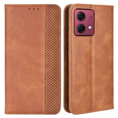 SKALO Motorola Moto G84 5G Kohokuvioitu Premium lompakkokotelo - Ruskea