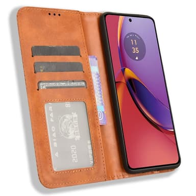 SKALO Motorola Moto G84 5G Kohokuvioitu Premium lompakkokotelo - Ruskea