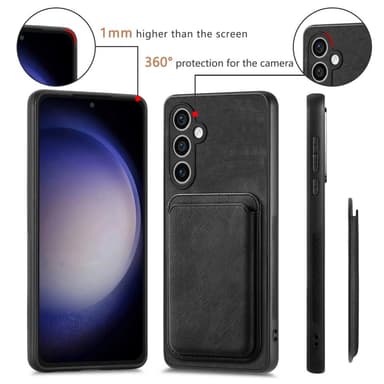 SKALO Samsung S23 FE PU-nahkakuori, jossa on irrotettava magneettinen lompakko - Musta