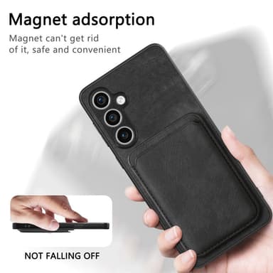 SKALO Samsung S23 FE PU-nahkakuori, jossa on irrotettava magneettinen lompakko - Musta