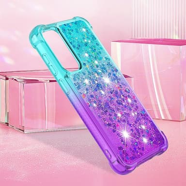SKALO Samsung S23 FE Juoksuhiekka Glitter Sydämet TPU kuori - Turkoosi-Violetti