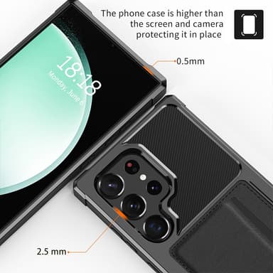 SKALO Samsung S24 Ultra Iskunkestävä Nahkainen Korttikotelo - Musta
