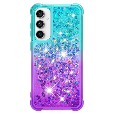 SKALO Samsung S23 FE Juoksuhiekka Glitter Sydämet TPU kuori - Turkoosi-Violetti
