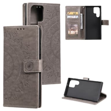 SKALO Samsung S24 Ultra Mandala lompakkokotelo - Harmaa