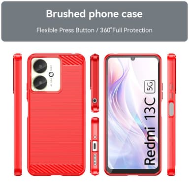 SKALO Xiaomi Redmi 13C 4G Armor Carbon Iskunkestävä TPU suojakuori - Punainen