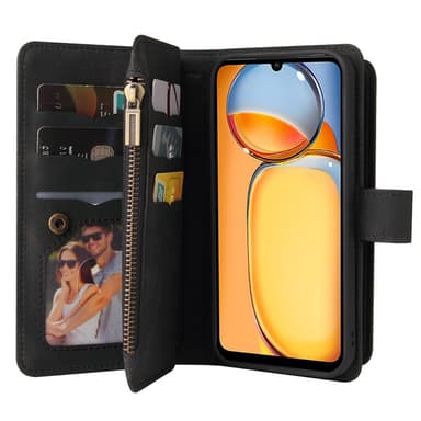 SKALO Xiaomi Redmi 13C 4G Big Wallet 17-lokeroa Lompakkokotelo - Musta