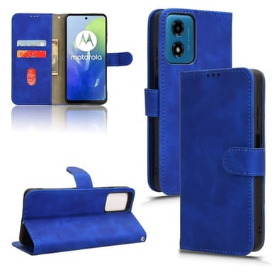 SKALO Motorola Moto G04 Matt PU Nahka lompakkokotelo - Sininen