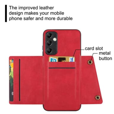 SKALO Samsung A15 5G PU-nahkainen Suojakuori Lompakolla - Musta