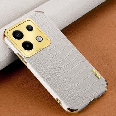 SKALO Xiaomi Redmi Note 13 Pro 5G Krokotiili Kultainen Reuna Kuori - Valkoinen