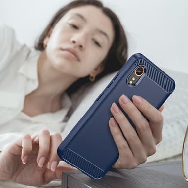 SKALO Samsung Xcover 7 Armor Carbon Iskunkestävä TPU suojakuori - Sininen