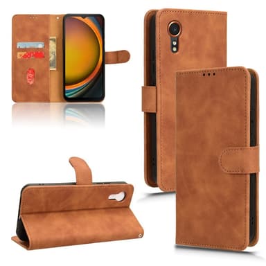 SKALO Samsung Xcover 7 Matt PU Nahka lompakkokotelo - Ruskea