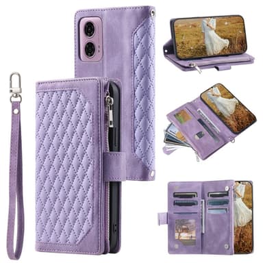 SKALO Motorola Moto G04 Iso Tikattu Lompakkokotelo - Violetti