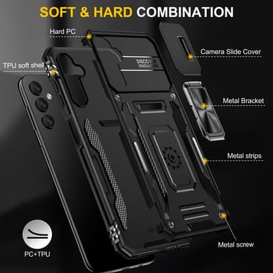 SKALO Samsung A15 4G Armor hybridi metallirengas kameran liukusäädin - Musta