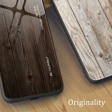 SKALO Samsung A15 5G Wood karkaistu lasi TPU-suojakuori - Vaaleanruskea