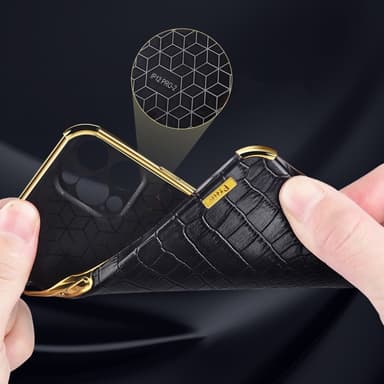SKALO Samsung A15 4G Krokotiili Kultainen Reuna Kuori - Musta