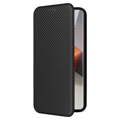 SKALO Xiaomi Redmi Note 13 Pro+ Carbon Fiber Lompakkokotelo - Musta